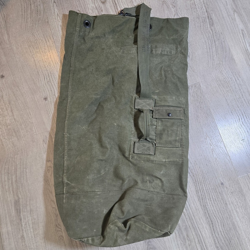 Vintage US Army NAVY Military Duffle Bag Olive Drab Cotton Canvas WWII WW2 Named